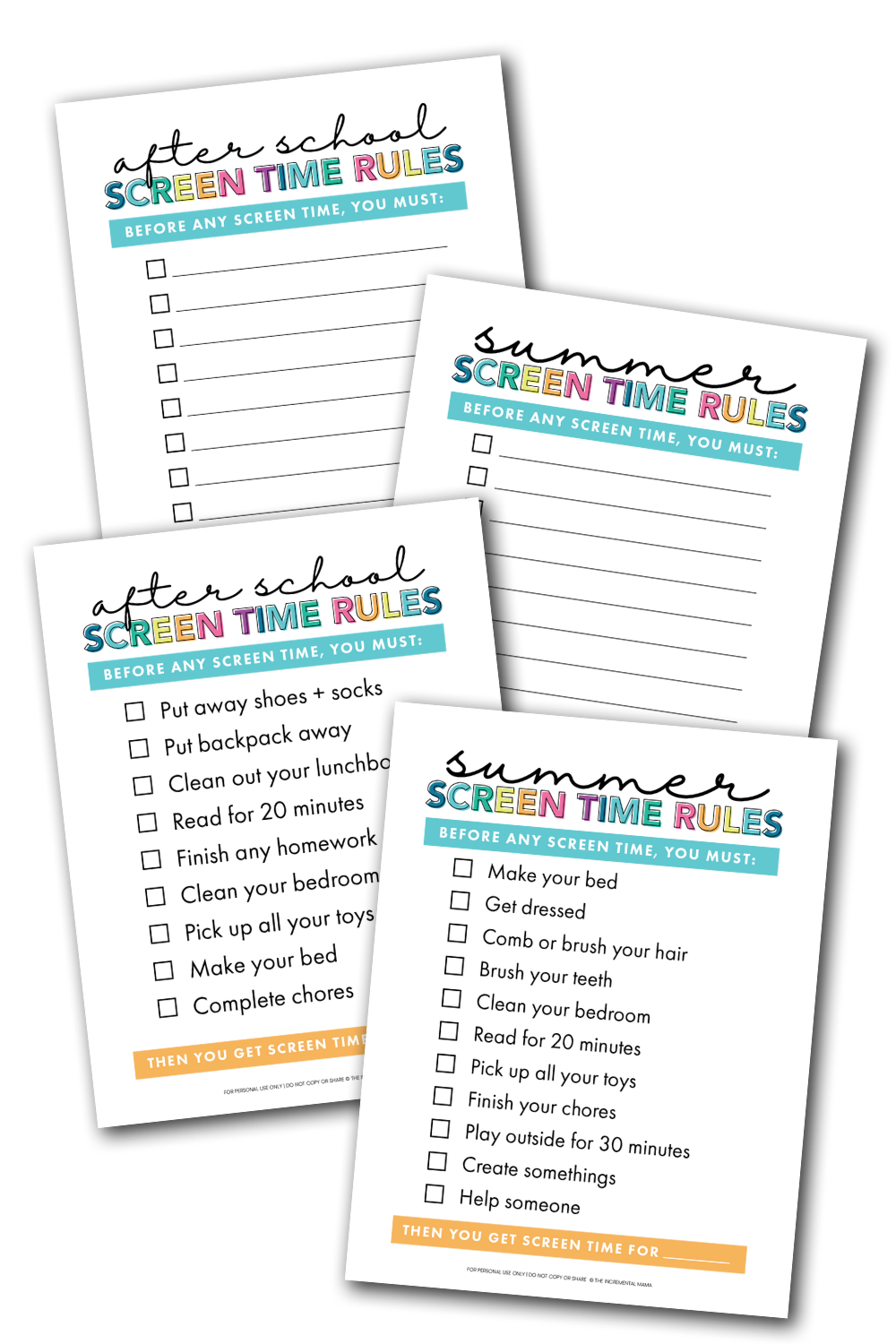 screen time checklist templates